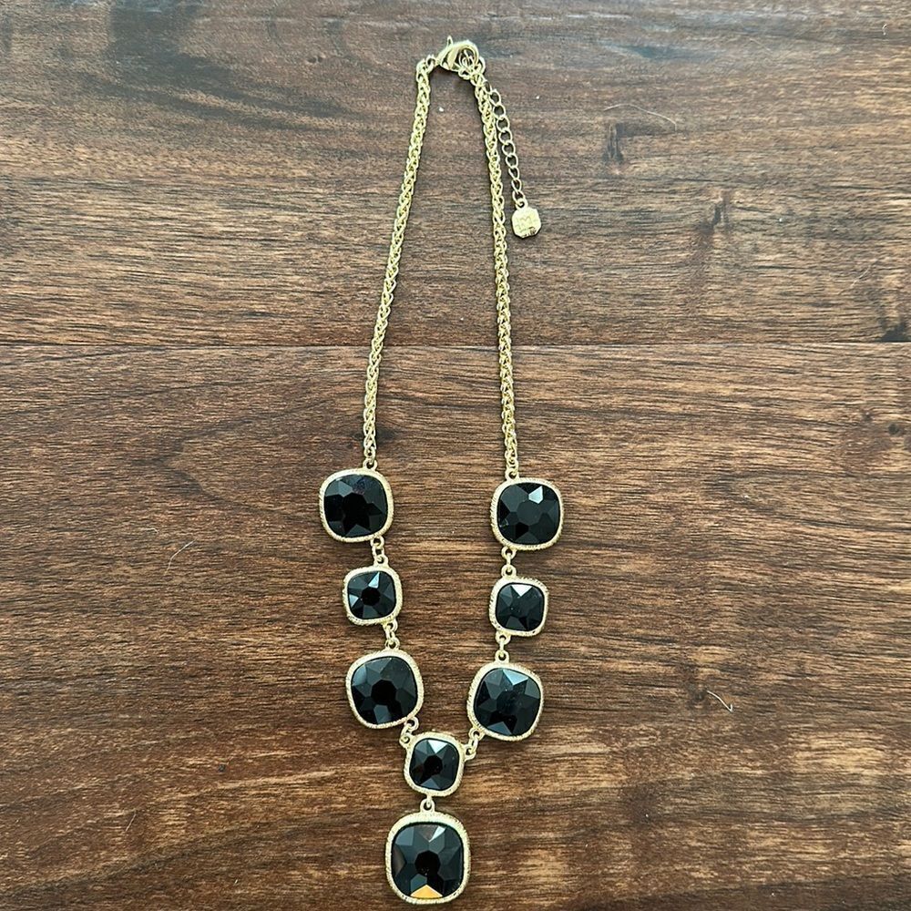 Signed Monet Beautiful Black Acrylic Bead Gold Tone Statement Necklace
